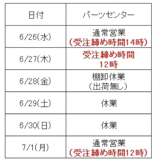 ヤマハ6/28(金)棚卸休業のご案内